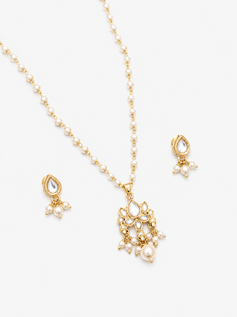 White Lotus Kundan Necklace Set