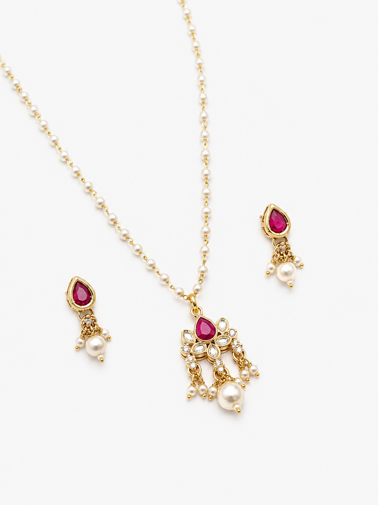 pink kundan lotus necklace set