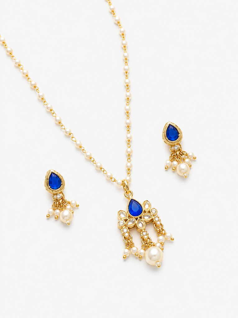 blue lotus kundan necklace set
